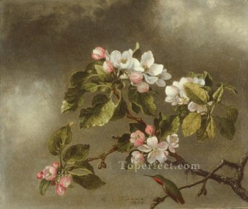 Martin Johnson Heade Painting - Colibrí y flores de manzano Flor romántica Martin Johnson Heade